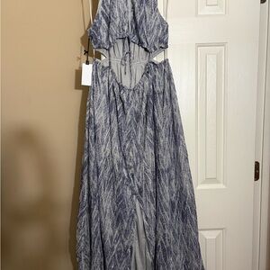 Astr Blue and White Cutout Maxi Dress